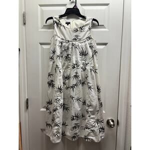 Talbots Size 6 Off-White Zip Back Bamboo Leaf Print Sleeveless Midi Dress *FLAWS